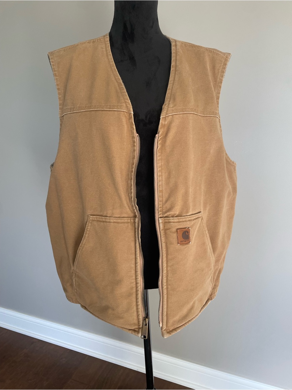 Carhartt Tan Brown Canvas Work Vest - Rugged Utility Style
